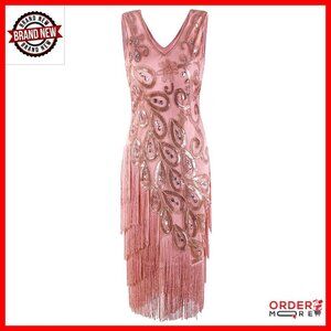 Vintage 1920s Sequin Flapper Dress with Fringe for Gatsby Party